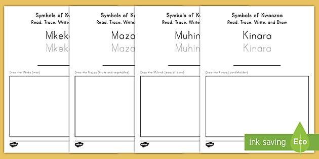 Symbols of Kwanzaa Read, Trace, Write, and Draw Worksheets